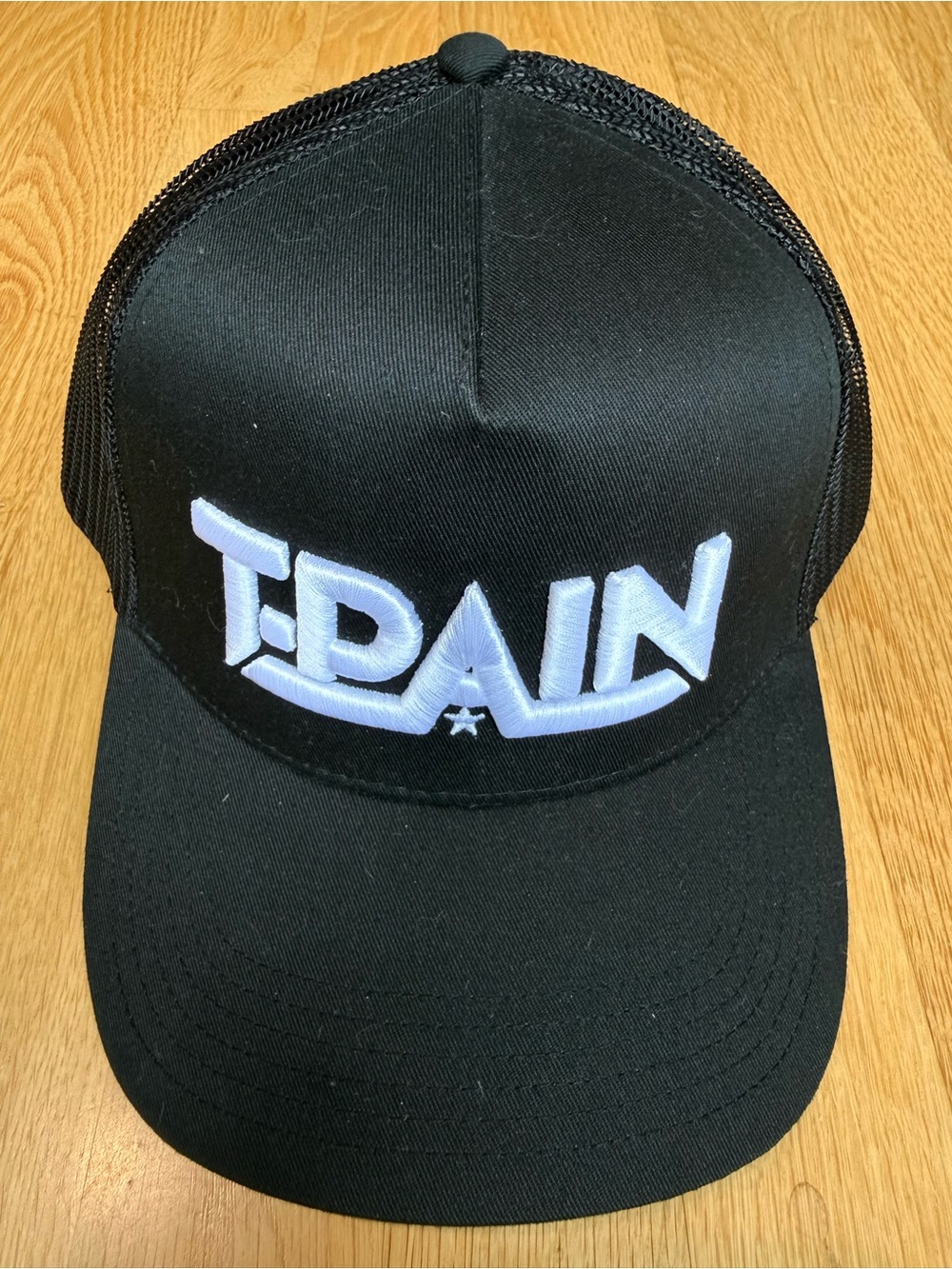 Black T-Pain Trucker Hat with White Embroidered Logo